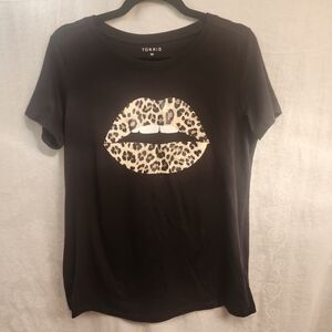 Torrid 0 Black Soft Knit Bit Lip Cheetah Print T Shirt